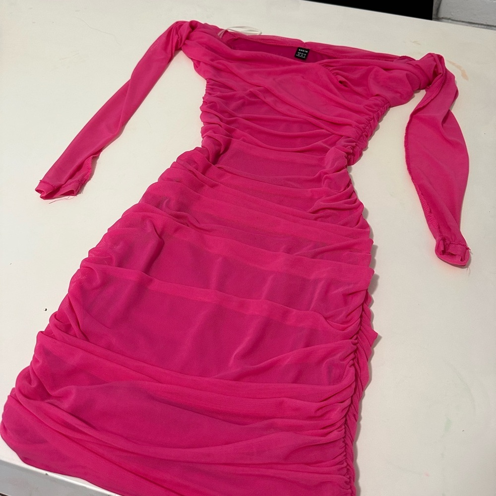 Barbie Hot Pink Ruched Bodycon Dress - Size XS